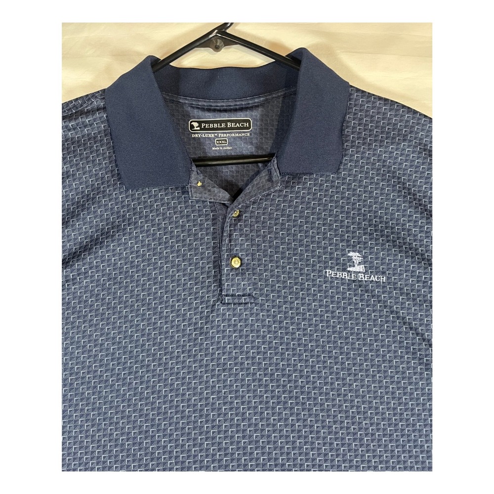 Pebble Beach Dry-Luxe Performance Golf Polo Shirt Navy Blue Geometric XXXL